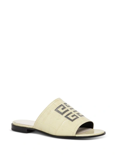 Shop Givenchy 4g Slide Sandals In Beige Leather With Logo