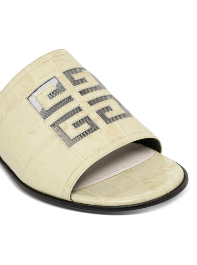 Shop Givenchy 4g Slide Sandals In Beige Leather With Logo