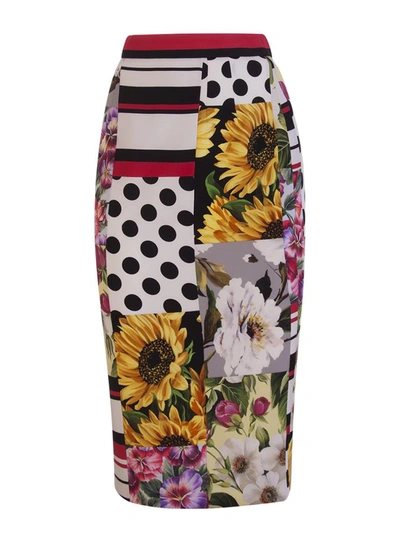 Shop Dolce & Gabbana Patchwork Charmeuse Midi Skirt In Variante Abbinata