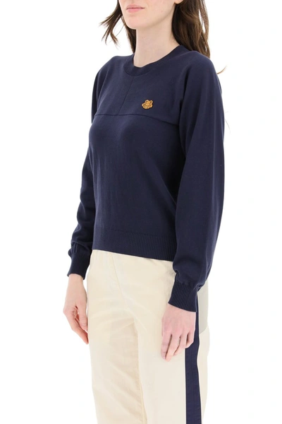Shop Kenzo Cotton Sweater Tiger Crest Patch In Navy Blue