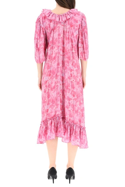 Shop Balenciaga Watercolor Pansy Print Midi Dress In Pink