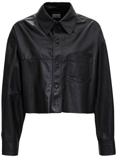 Shop Trussardi Crop Jacket In Black Leather