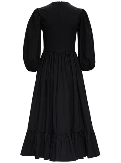 Shop Red Valentino Long Black Cotton Dress With Puff Sleeves