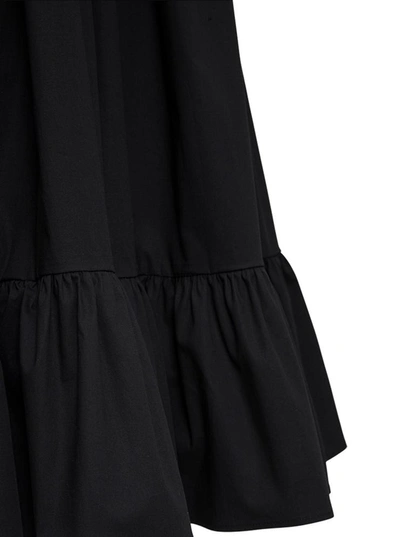 Shop Red Valentino Long Black Cotton Dress With Puff Sleeves