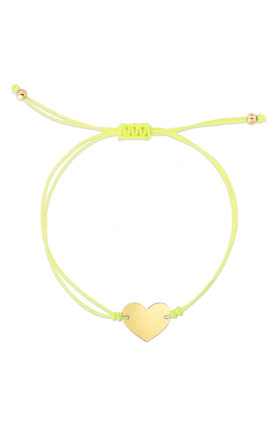 Shop Karat Rush 14k Yellow Gold Heart Bracelet In Gold And Neon Green Cord