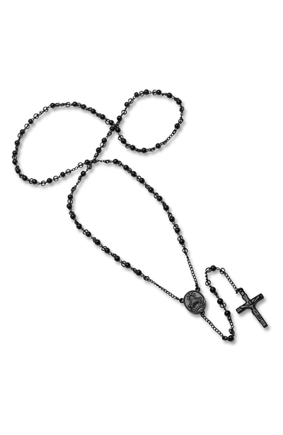 Shop Hmy Jewelry Black Stainless Steel Rosary Necklace In Black Ip