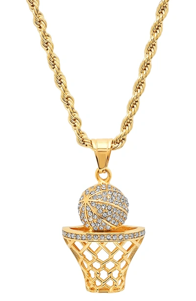 Shop Hmy Jewelry 18k Gold Plated Stainless Steel Basketball Pendant Necklace In Yellow