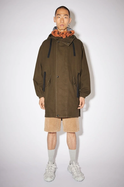 Khaki Canvas Fishtail Parka Coat In Cedar Green