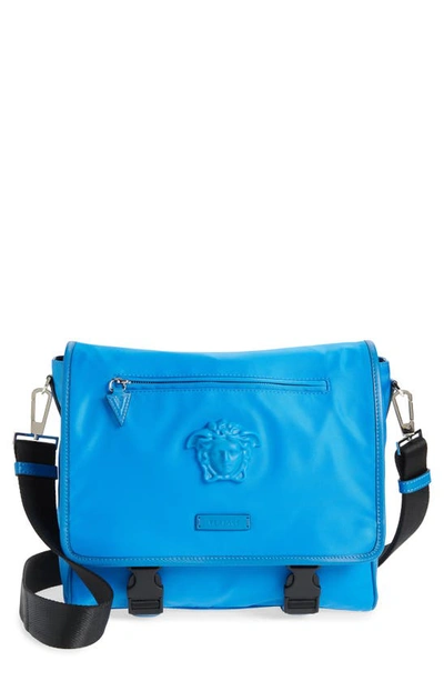 Shop Versace La Medusa Messenger Bag In Blue Cobalt