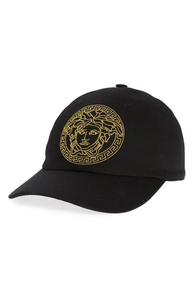 Shop Versace Medusa Embroidered Baseball Cap In Nero