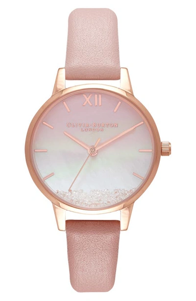 Shop Olivia Burton Under The Sea Crystal Dial Leather Strap Watch, 30mm In Pink Mop