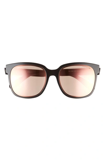 Shop Moncler 55mm Mirrored Square Sunglasses In Shiny Black / Brown Mirror