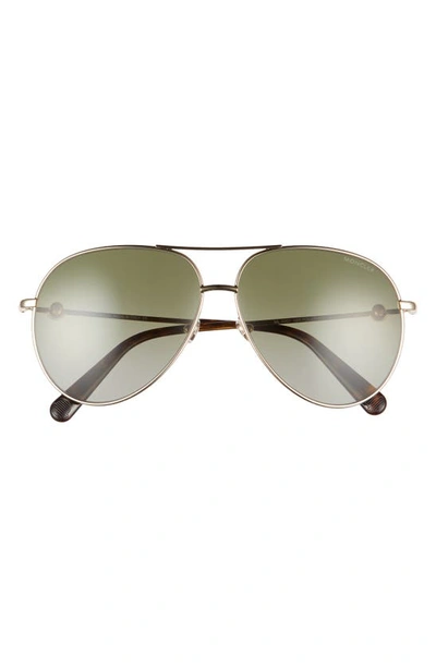 Shop Moncler 60mm Polarized Pilot Sunglasses In Gold / Green Polarized