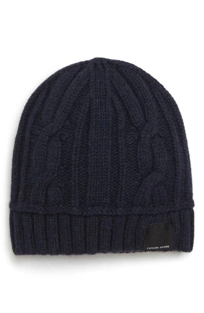 Shop Canada Goose Cabled Merino Wool Toque Beanie In Navy