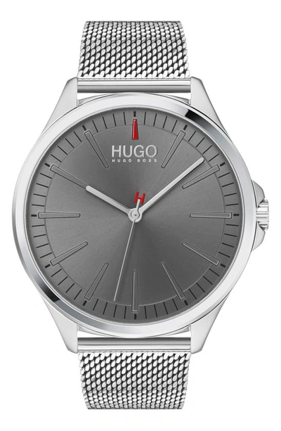 Shop Hugo Boss Hugo Smash Mesh Strap Watch, 43mm In Silver/ Gray/ Silver