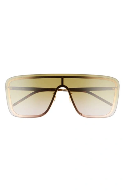 Shop Saint Laurent 99mm Shield Sunglasses In Shiny Gold/ Green