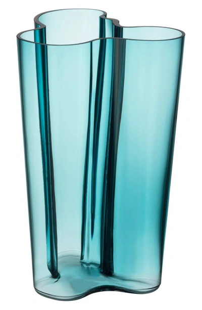 Shop Monique Lhuillier Waterford Iitala Alvar Aalto Finlandia Crystal Vase In Sea Blue