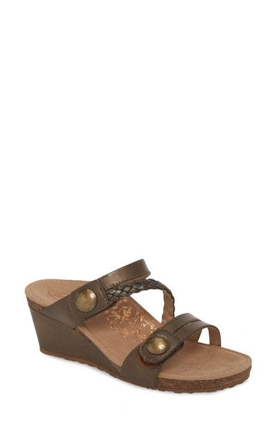 Shop Aetrex Lydia Strappy Wedge Sandal In Bronze Leather