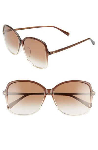 Shop Gucci 60mm Rectangular Sunglasses In Brown/ Brown Gradient