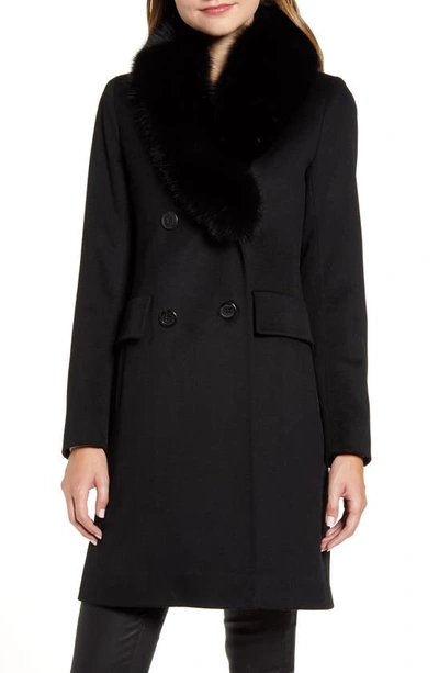 Shop Fleurette Wool Coat With Genuine Fox Fur Collar In Black