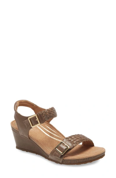 Shop Aetrex Grace Wedge Sandal In Taupe Leather