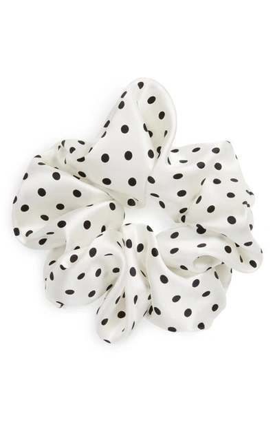 Shop L Erickson Silk Charmeuse Scrunchie In Dainty Dot White/ Black