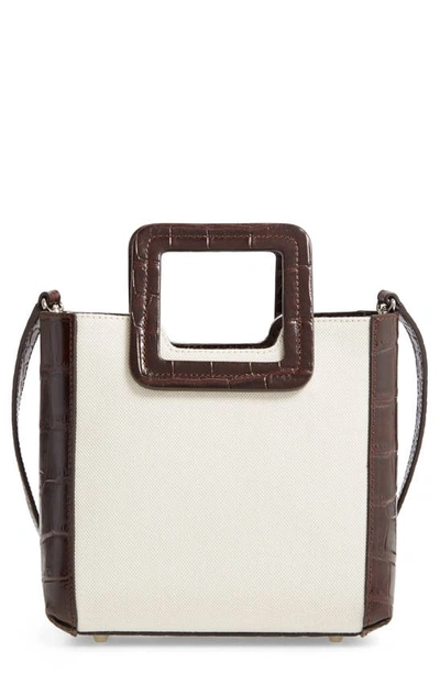 Shop Staud Mini Shirley Canvas & Croc Embossed Leather Satchel In Natural/ Brown