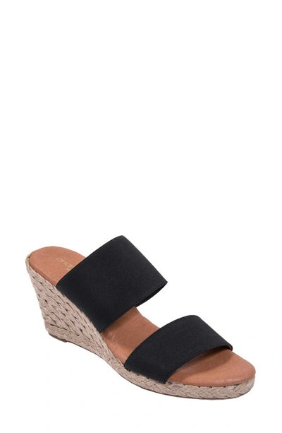 Shop Andre Assous Amalia Strappy Espadrille Wedge Slide Sandal In Black Fabric