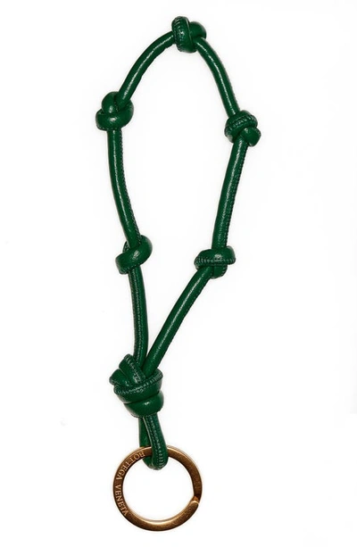 Shop Bottega Veneta Knotted Leather Loop Key Ring In Racing Green/ Gold