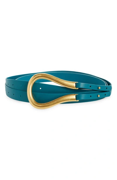 Shop Bottega Veneta Leather Belt In Mallard/ Gold