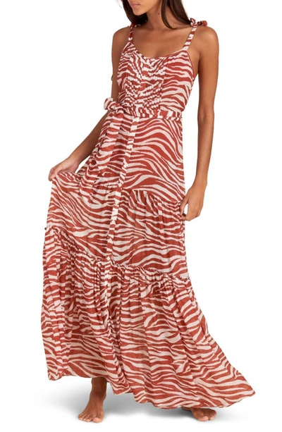 Shop Veronica Beard Animal Print Tiered Cover-up Dress In Rust