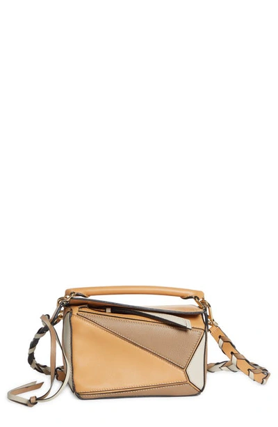 Shop Loewe Mini Puzzle Leather Bag In 3942 Sand/avocado Green