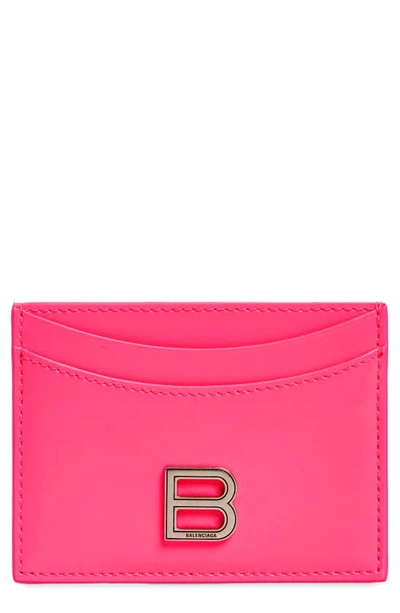 Shop Balenciaga Hourglass Leather Card Holder In Fluo Pink
