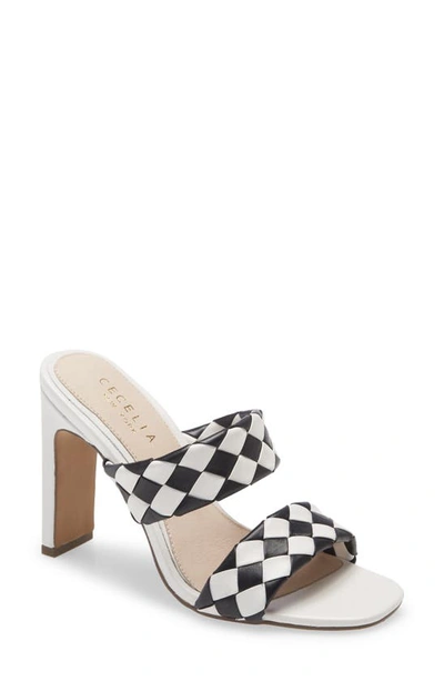 Shop Cecelia New York Cecilia New York East To West Woven Sandal In Black White Leather