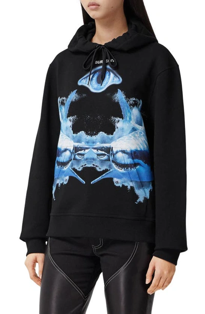 Burberry Black Oversized Shark Print Hoodie ModeSens