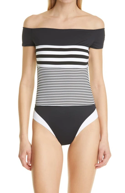 Shop Max Mara Circolo Off The Shoulder One-piece Swimsuit In Black