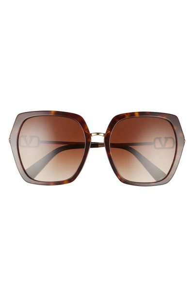Shop Valentino 57mm Geometric Sunglasses In Havana/ Gradient Brown