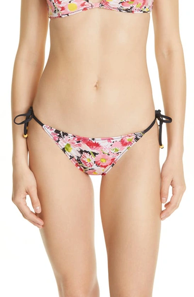 Shop Stella Mccartney Floral Print Side Tie Bikini Bottoms In Multicolor Pink