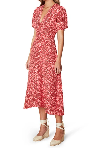 Shop Faithfull The Brand Sonja Floral Midi Dress In Maddy Floral- Vintage Red