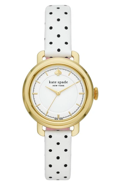 Shop Kate Spade Metro Solar Dot Leather Band Watch, 32mm In White