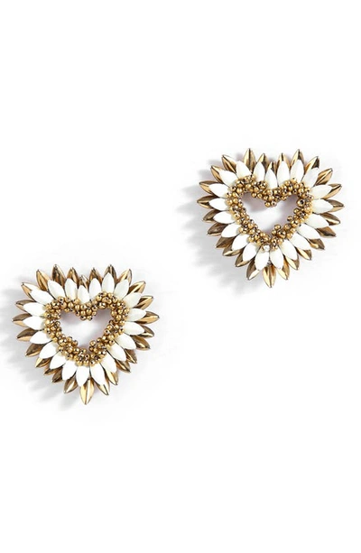 Shop Deepa Gurnani Emerson Fringe Heart Earrings In Ivory