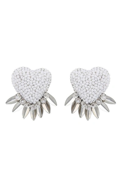 Shop Deepa Gurnani Danika Beaded Fringe Heart Earrings In White