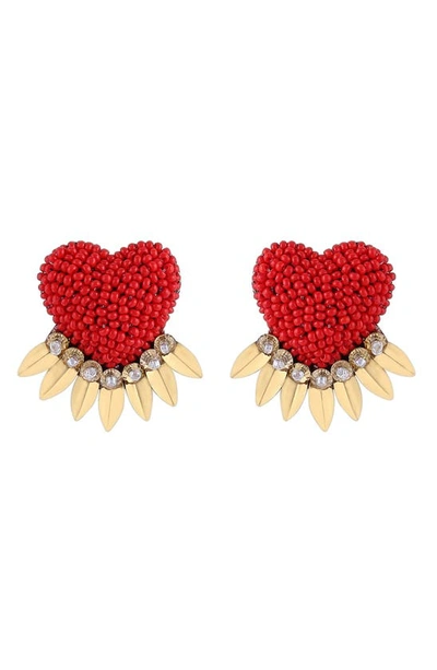 Shop Deepa Gurnani Danika Beaded Fringe Heart Stud Earrings In Red