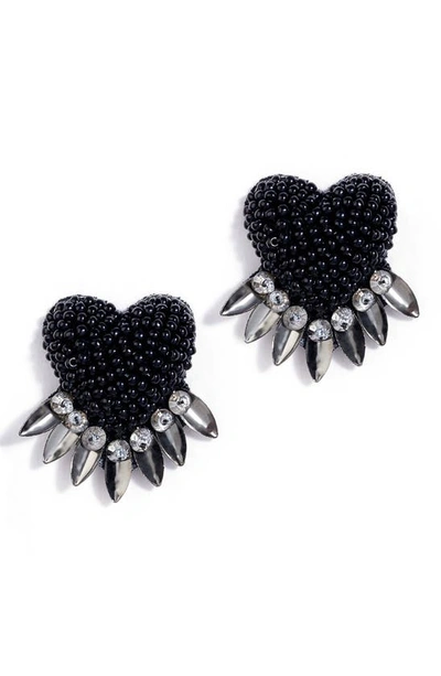 Shop Deepa Gurnani Danika Beaded Fringe Heart Earrings In Black