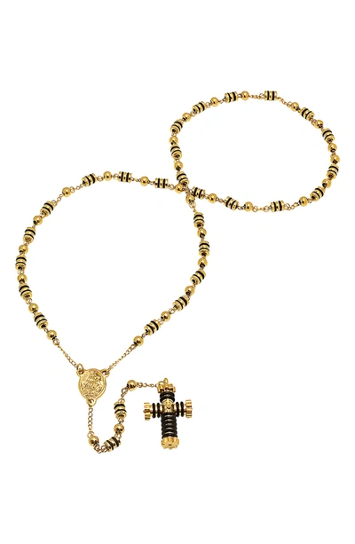 Hmy Jewelry Two-tone 18k Gold Plated Stainless Steel Rosary Cross Necklace In Yellow