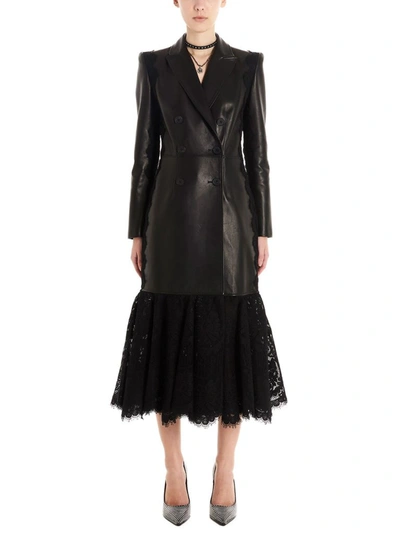 Shop Alexander Mcqueen Women's Black Leather Trench Coat