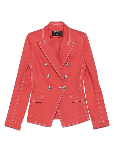 Shop Balmain Women's Red Cotton Blazer