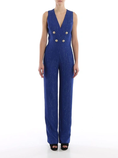 Shop Balmain Women's Blue Viscose Jumpsuit