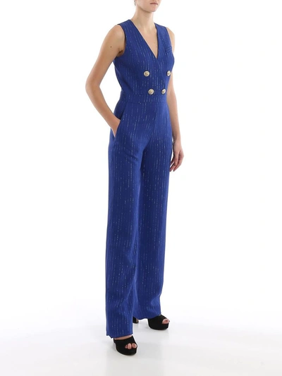 Shop Balmain Women's Blue Viscose Jumpsuit