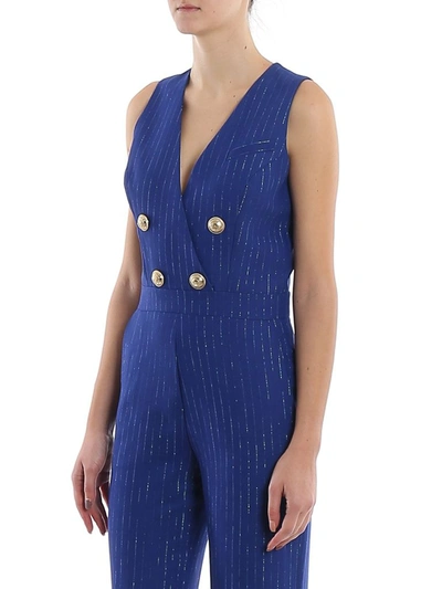 Shop Balmain Women's Blue Viscose Jumpsuit